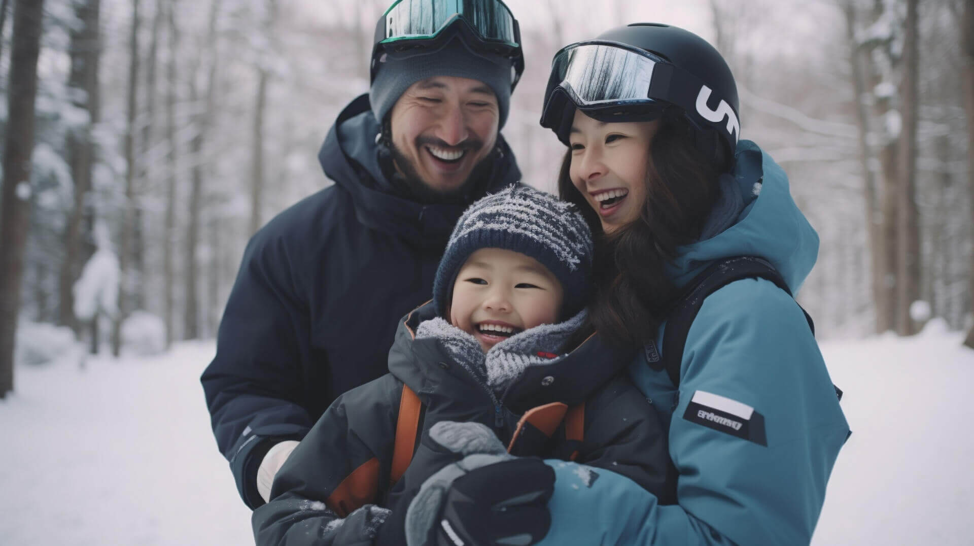 スキー旅行を楽しむ家族の画像